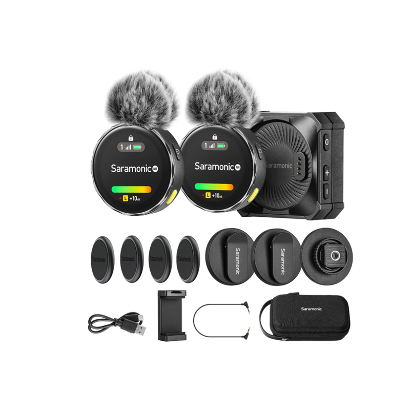 Saramonic BlinkMe B2 2.4GHz Wireless Lavalier Microphone With Touchscreen 2-Channel Quality Pickup 100m Range For iPhone/Android/Camera/Laptop,Clip-on Wireless Mics for Livestream,YouTube,TikTok,Vlog